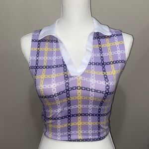 Tennis Plaid collar crop tank top